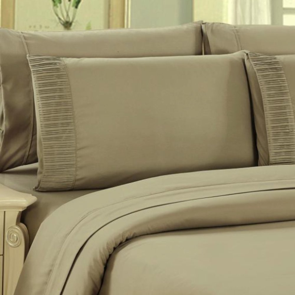 Bamboo Bedsheet Set Color Taupe Size Queen 2 Free Pillowcase